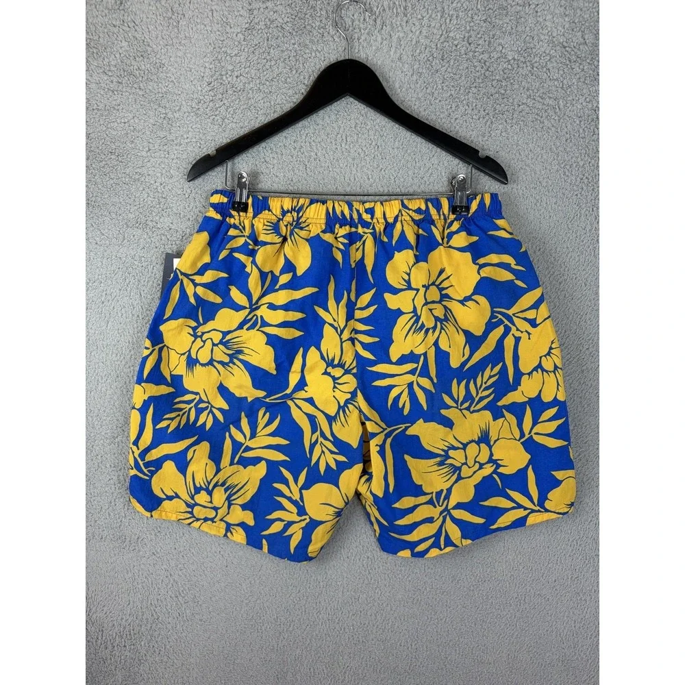 Nautica Swim Trunks Mens Large Blue Yellow Floral Tropical Wakeboarding Men New